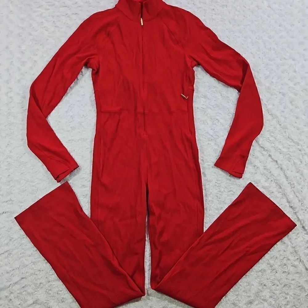 Athleta Womens Small Goddess Bodysuit Alicia Keys Jumpsuit Tropical Red 450639
